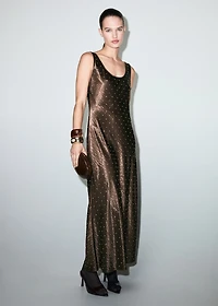 Satin crinkle-effect dress with crystals