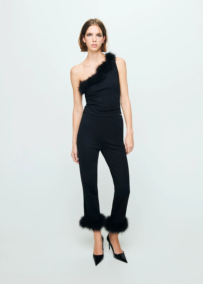 Fine-knit feather capri trousers