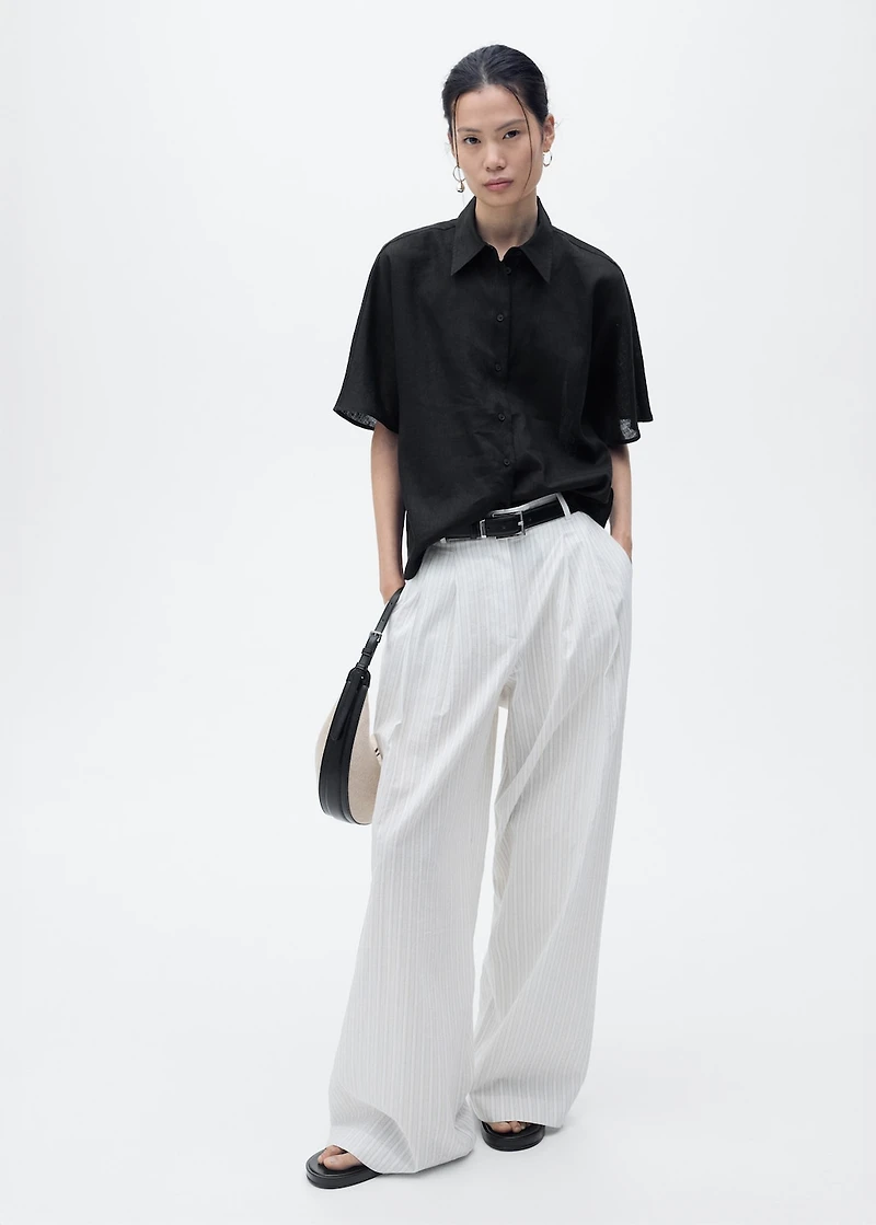 Short sleeve linen-blend shirt