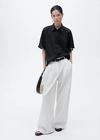 Short sleeve linen-blend shirt