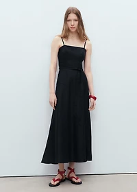 Bow linen-blend dress