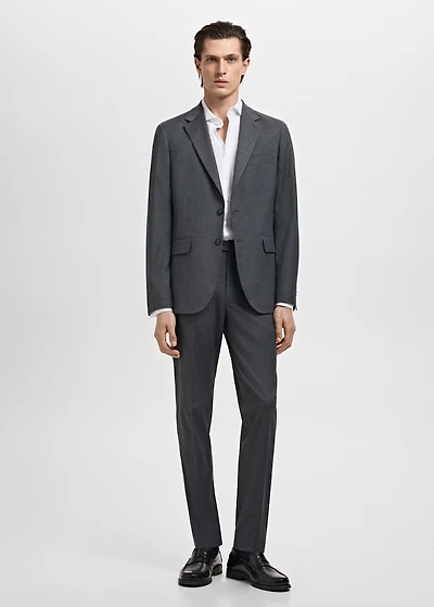 Slim-fit twill fabric suit with shirt cufflinks