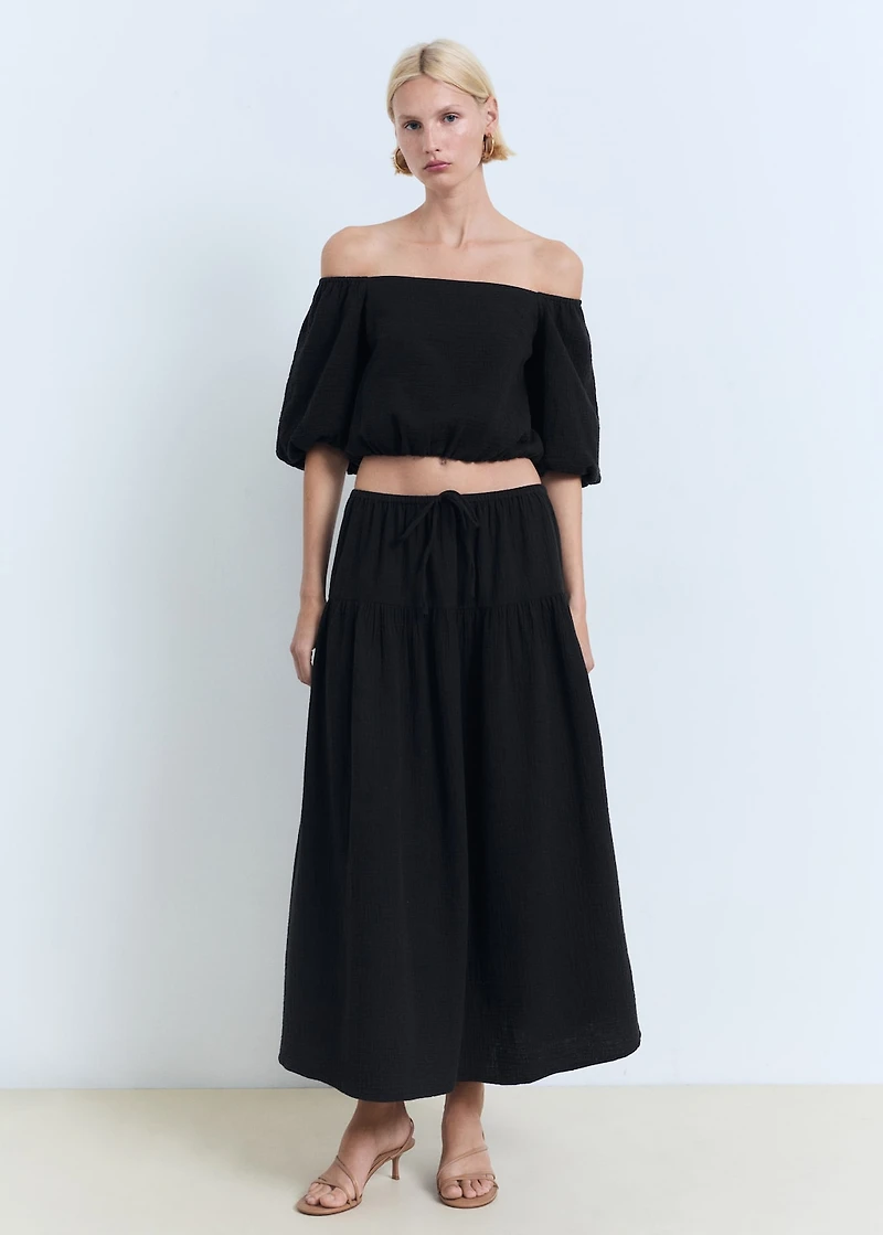 Puffed sleeves cotton blouse