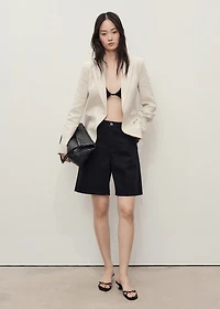 High-waist straight-fit denim shorts