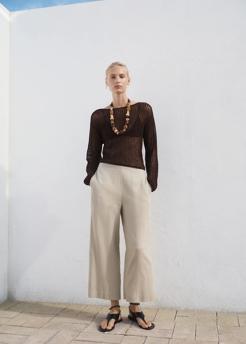 Cropped linen-blend pants