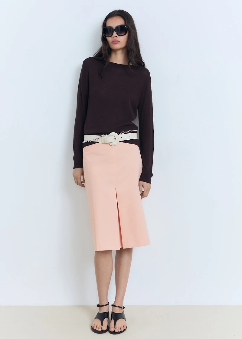 Cotton midi-skirt with pleat detail