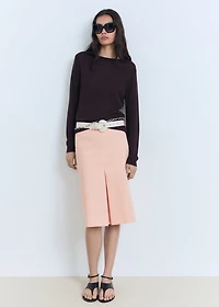 Cotton midi-skirt with pleat detail
