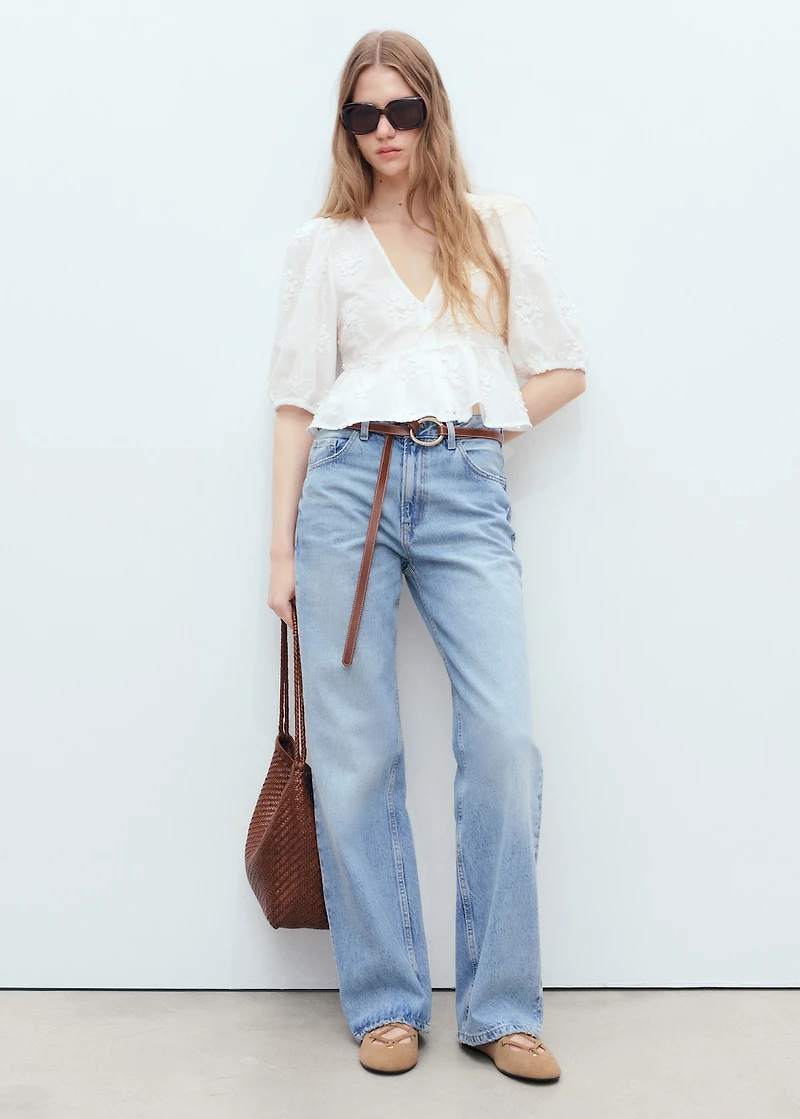 Cotton blouse with floral embroidery