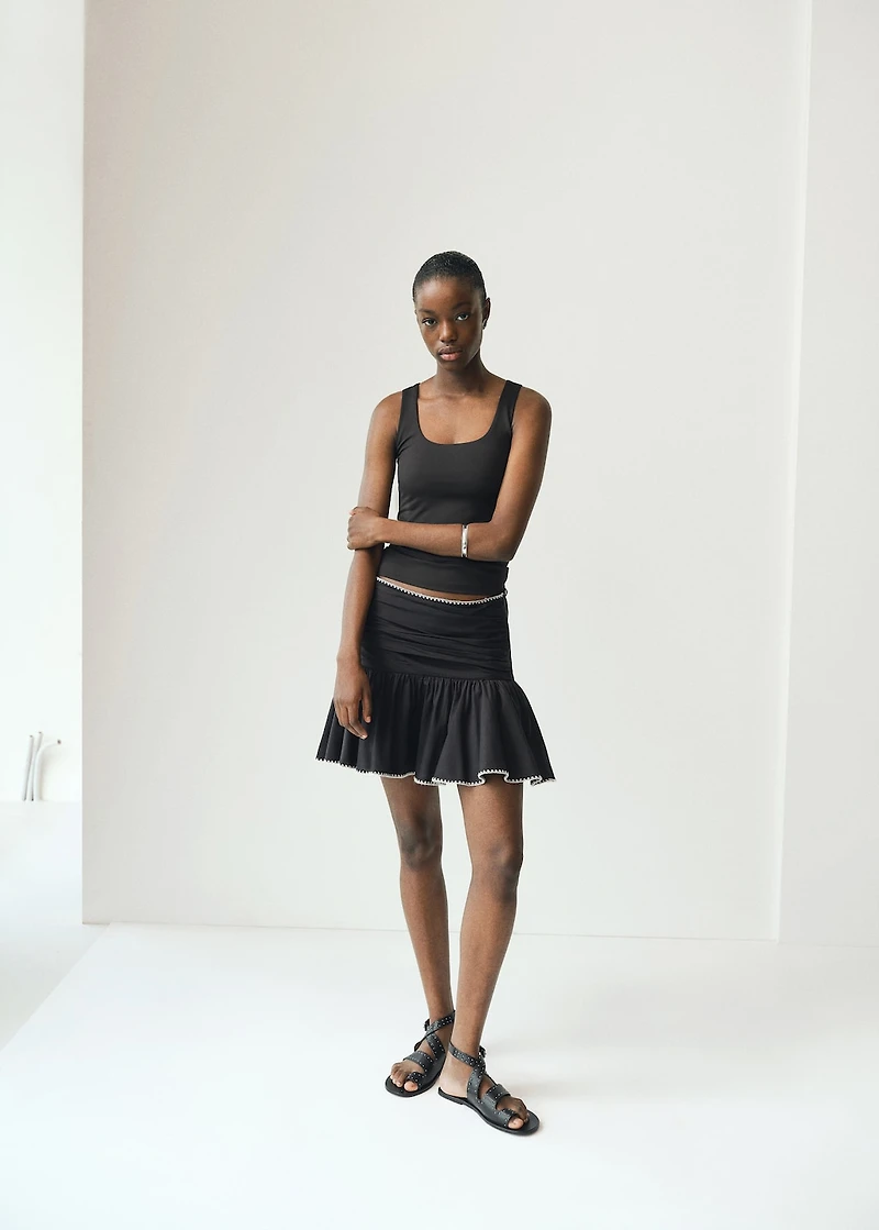 Embroidered ruffled skirt