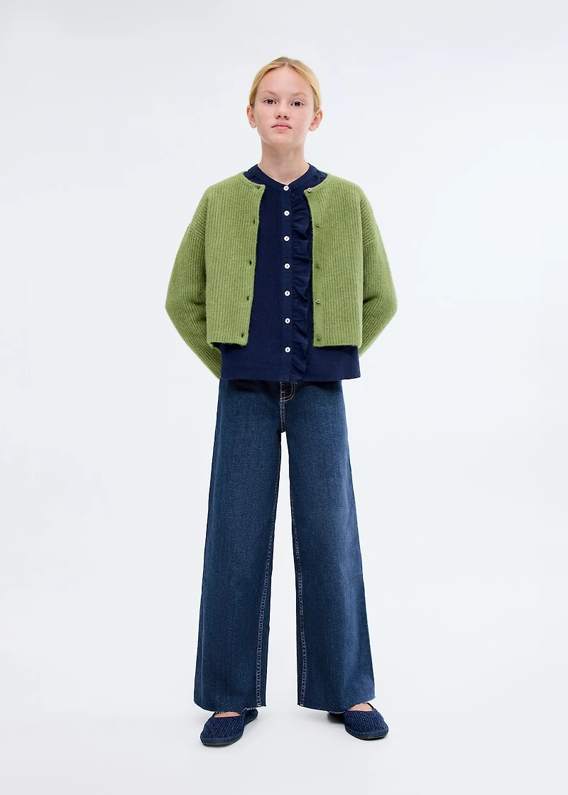 Wideleg low frayed hem jeans