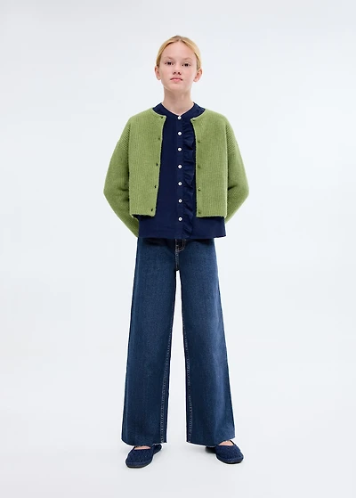 Wideleg low frayed hem jeans