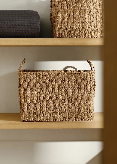 Large braided seagrass basket with handles