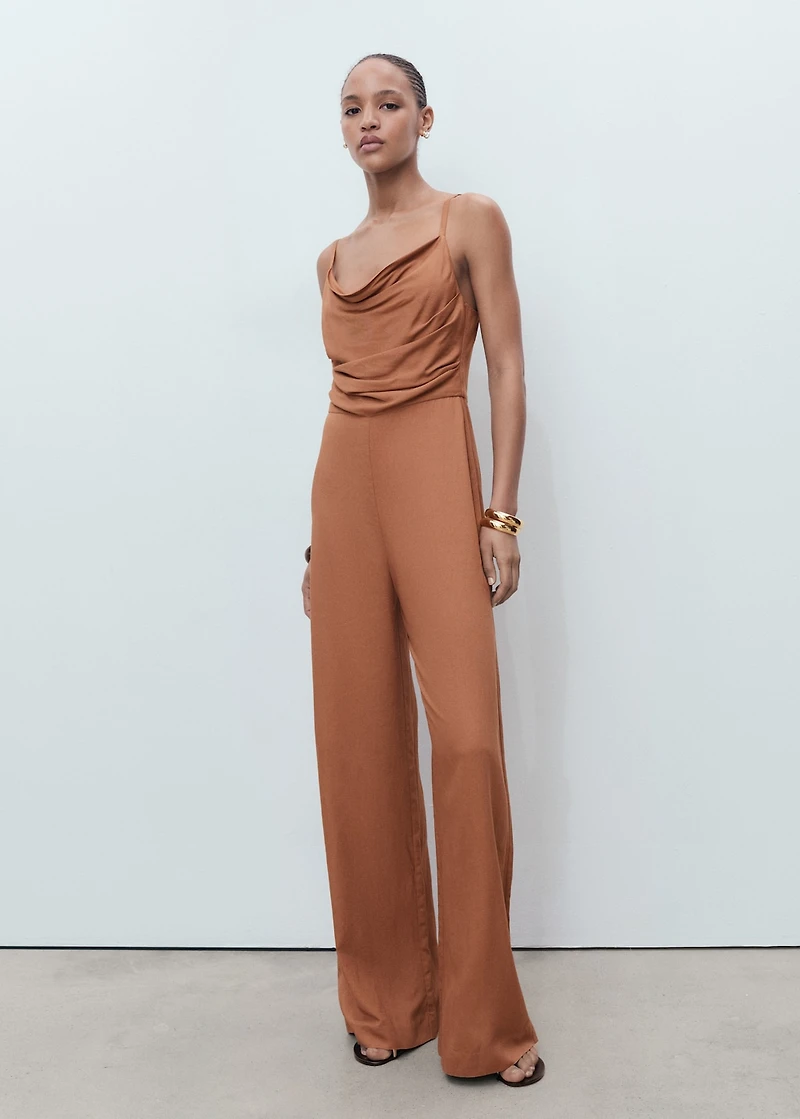 Long jumpsuit with draped neckline