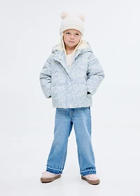 Fur-effect floral-print anorak