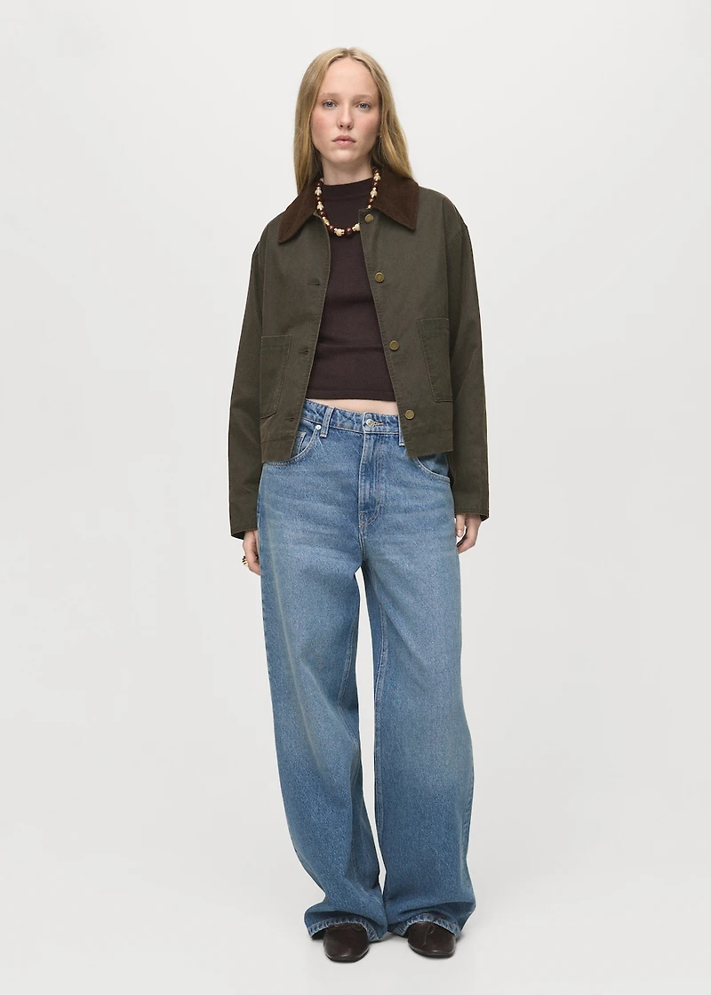 Denim barn jacket with corduroy collar