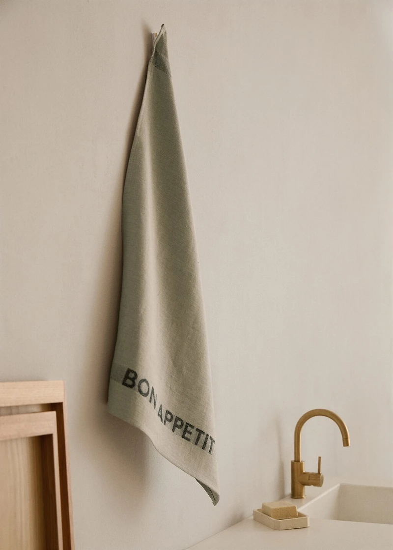 Linen kitchen towel with embroidered details