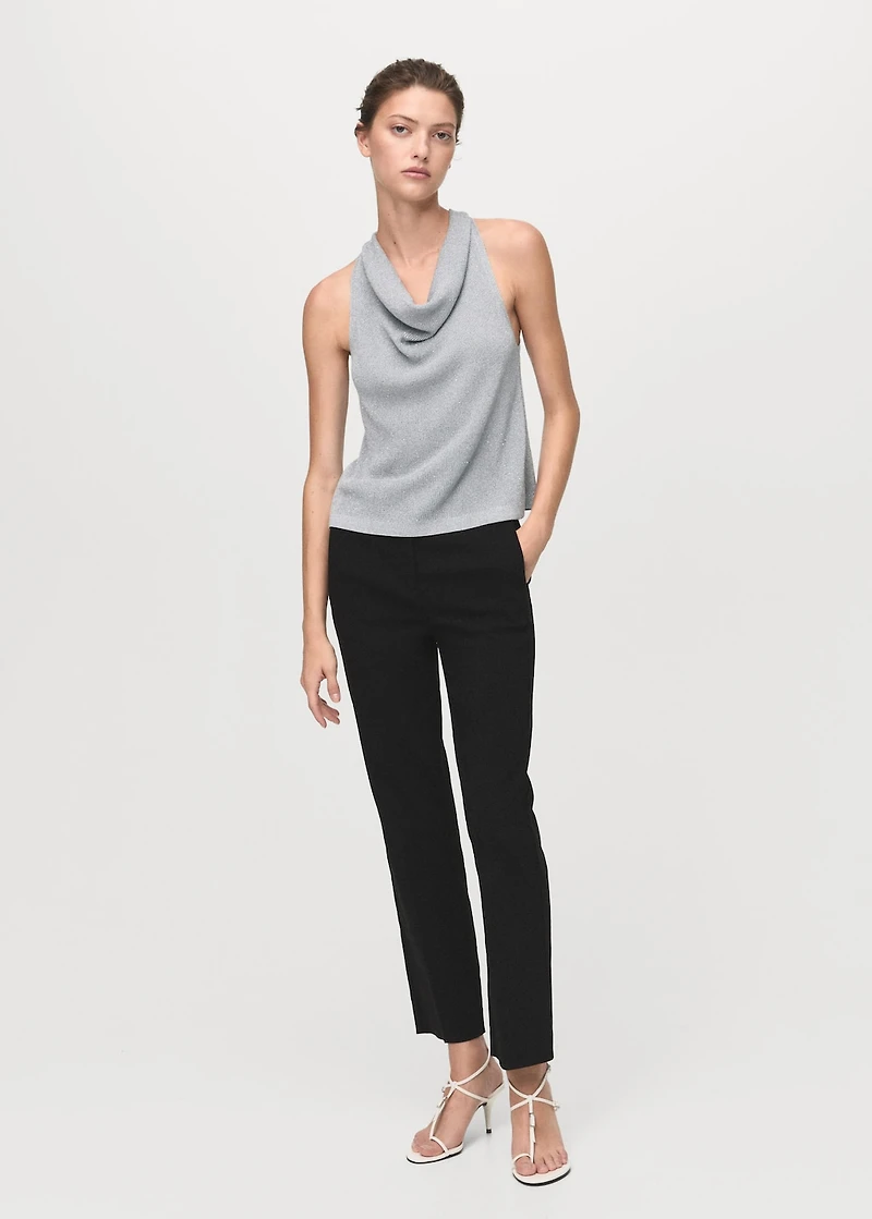 Lurex knitted top with draped neck