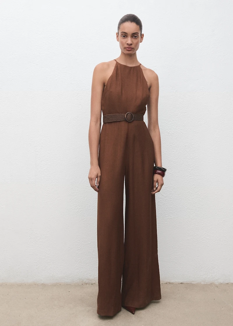 Pleated jumpsuit with belt