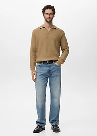 Knitted structured polo sweater