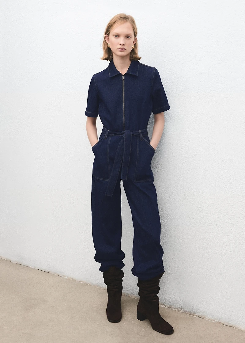 Belt denim jumpsuit