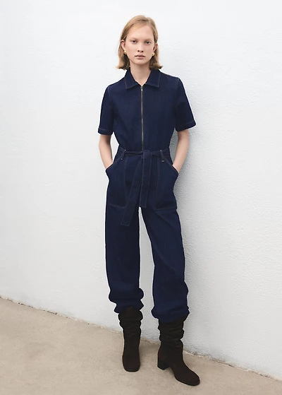 Belt denim jumpsuit