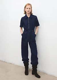 Belt denim jumpsuit