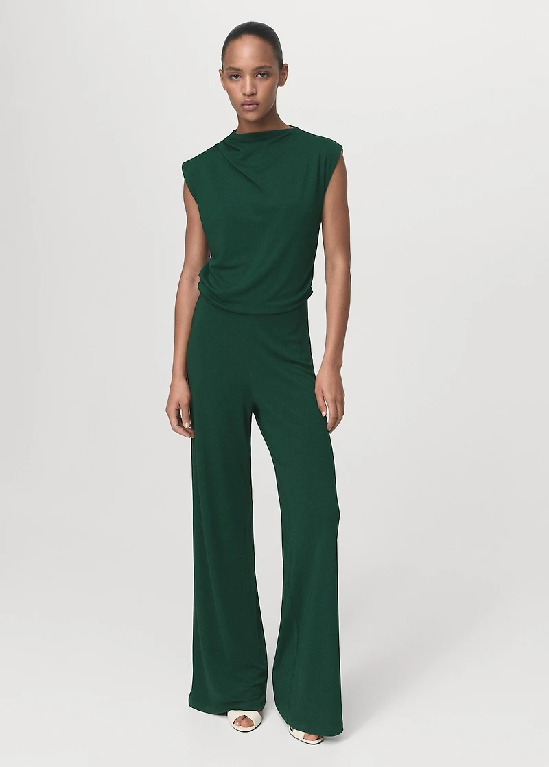 Straight-fit jumpsuit with draped neckline