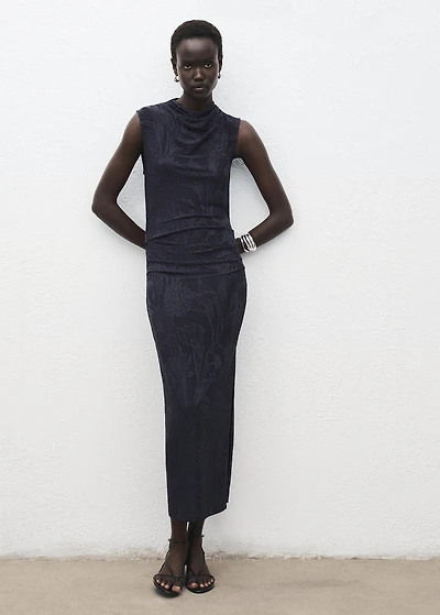 Embroidered dress with draped collar