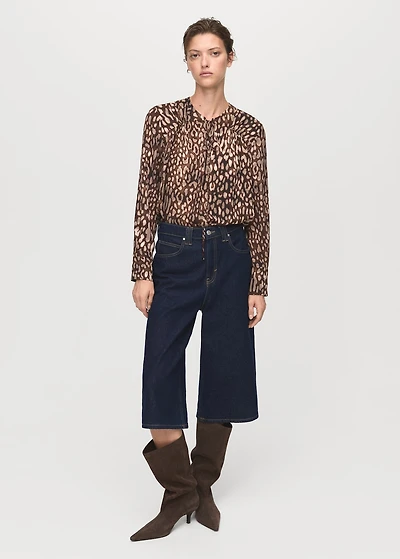 Satin leopard-print blouse with bow
