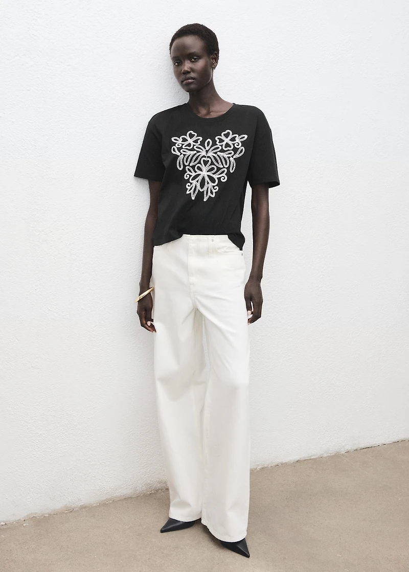 Floral-embroidered cotton t-shirt