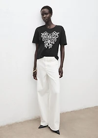 Floral-embroidered cotton t-shirt
