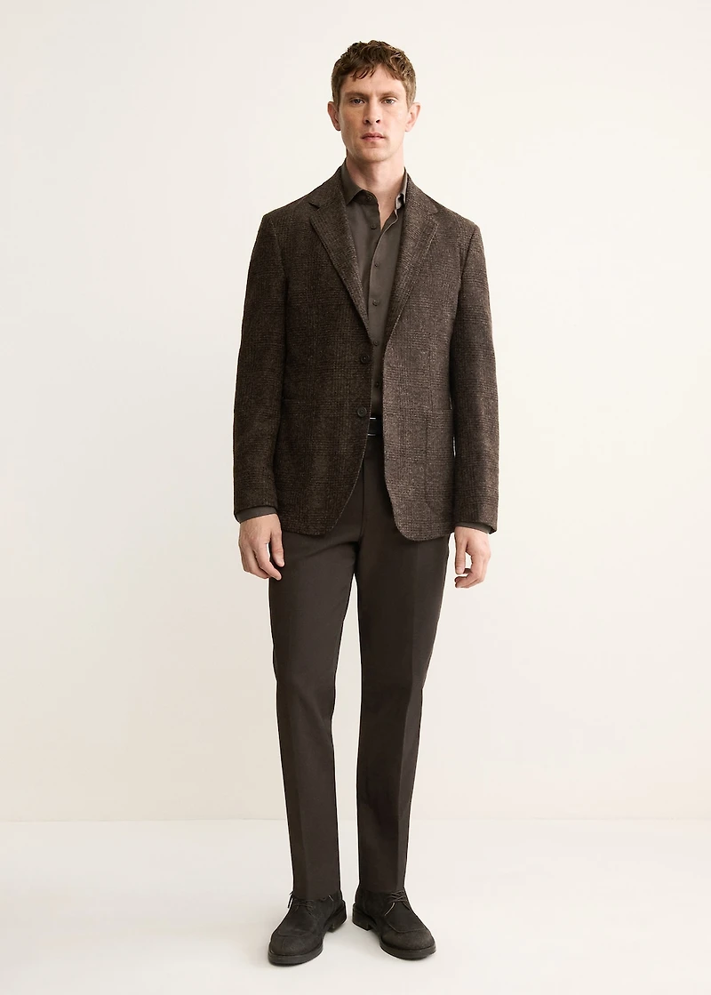 Slim-fit micro-check wool-blend jacket