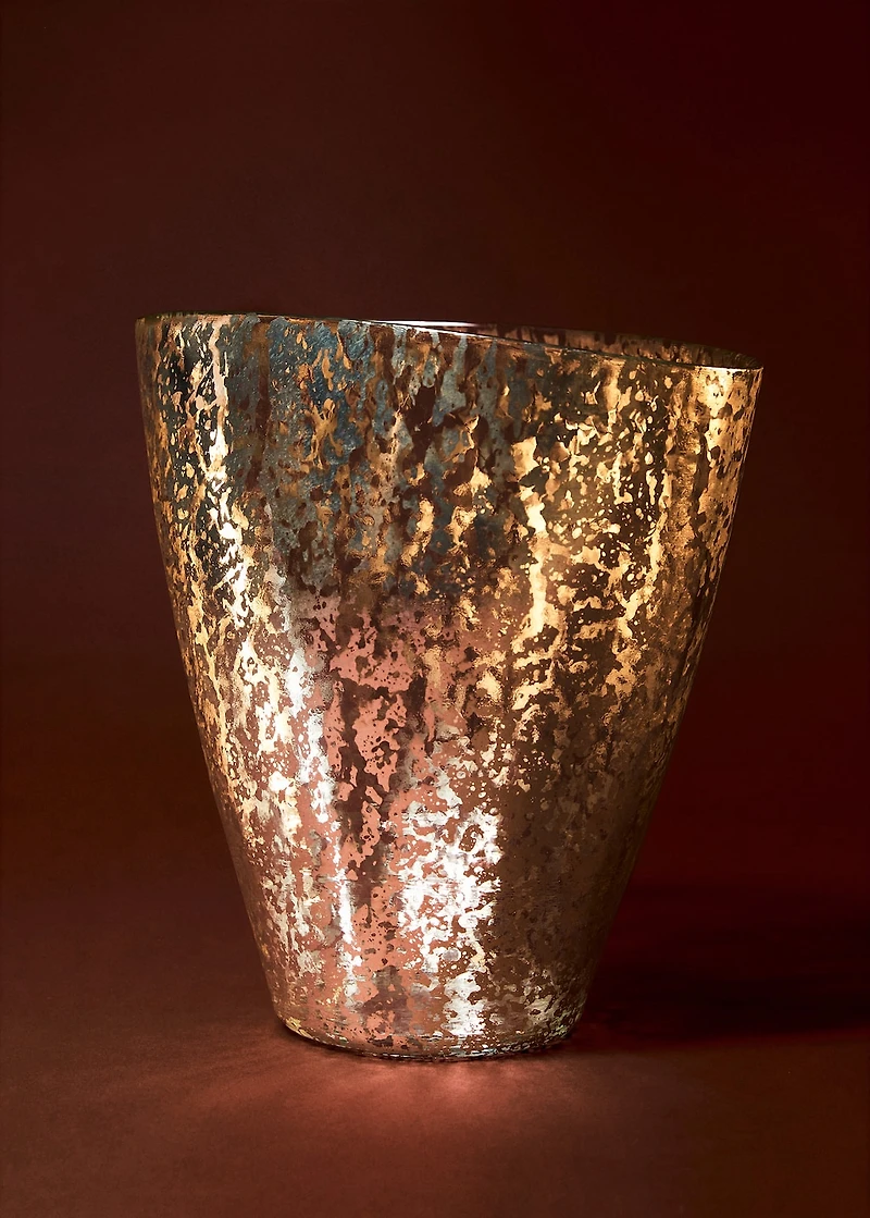 Large metallic-effect glass vase