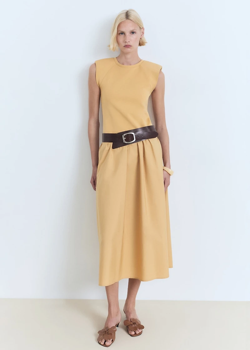 Combined fabric midi-dress