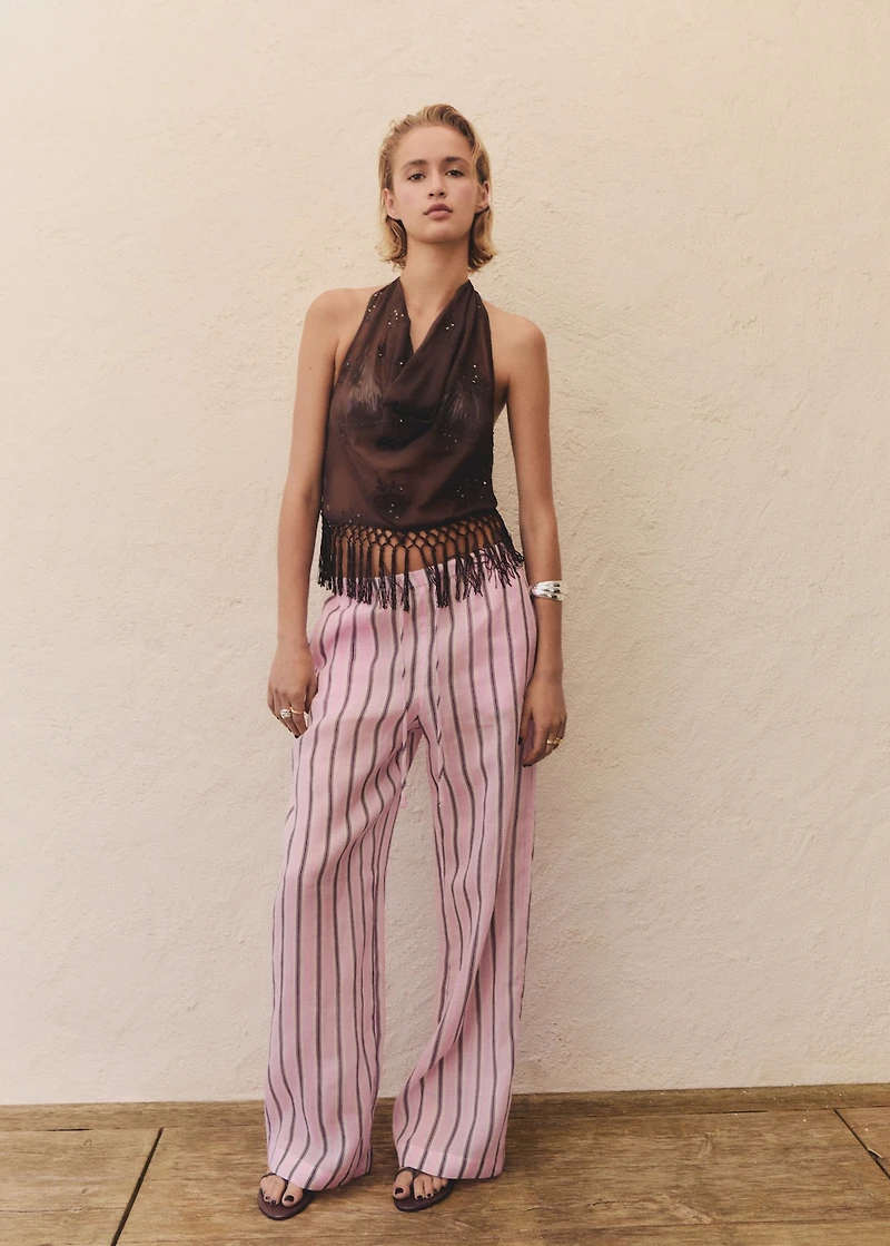 Striped ramie pants