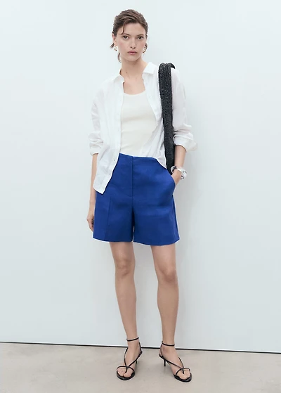 Linen straight-fit mid-rise shorts
