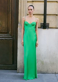 Satin-effect dress with corset neckline