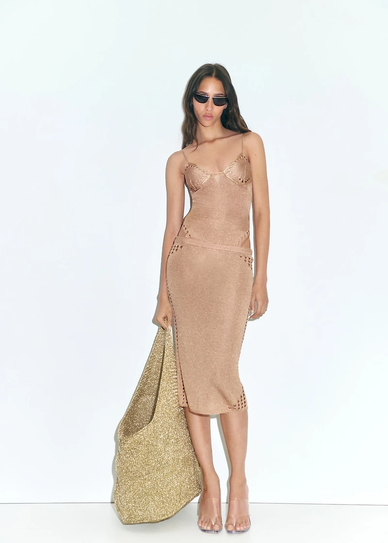 Lurex pencil skirt with lace details