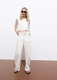 Denim crop top with buckle closure