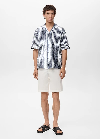 Short-sleeved striped cotton shirt