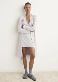 Cotton dressing gown with satin trim