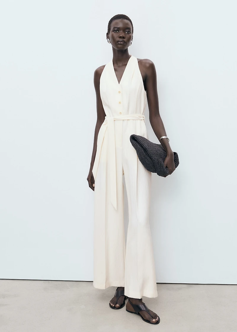 Halter-neck jumpsuit with belt