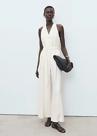 Halter-neck jumpsuit with belt