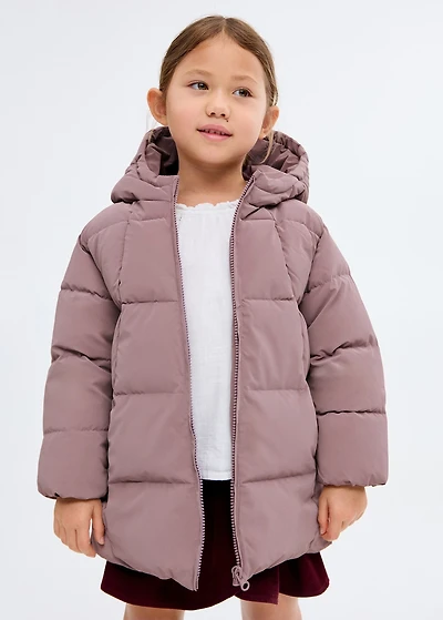 Long padded anorak with hood