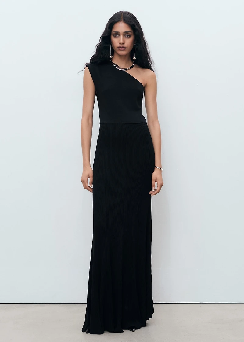 Asymmetrical combined-knit dress