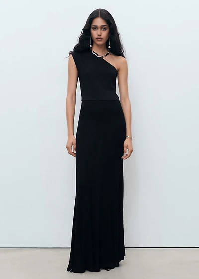 Asymmetrical combined-knit dress