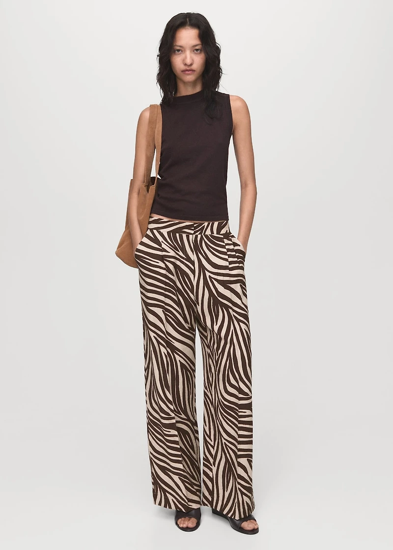 Straight-leg zebra-print pleated pants