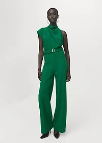 Asymmetrical long jumpsuit with belt