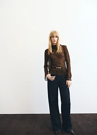 Leopard-print blouse with scarf