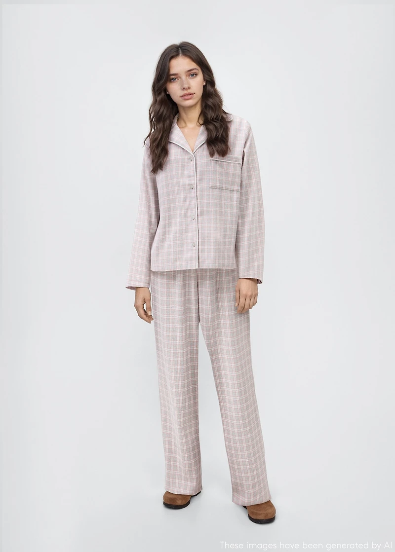 Two-pieces check long pyjamas